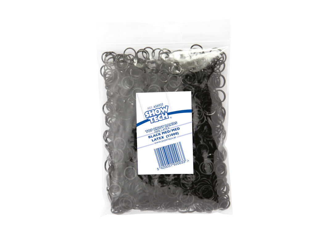Show Tech Latex Bands Medium - 1000 pcs Top Knot Bands - svartar eða neon